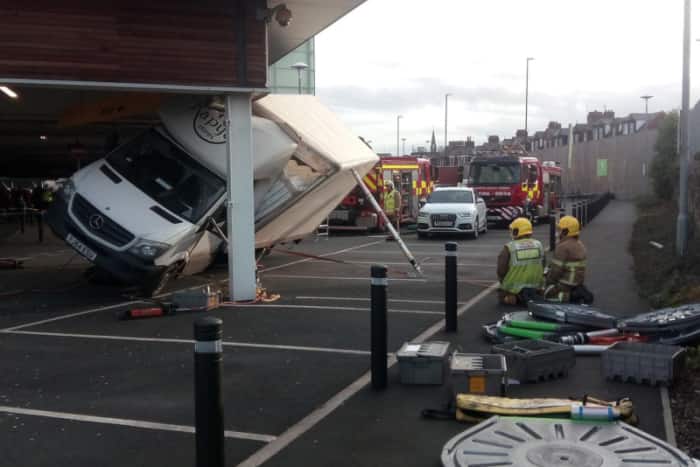 Lorry tips over after hitting roof of Sunderland supermarket car park